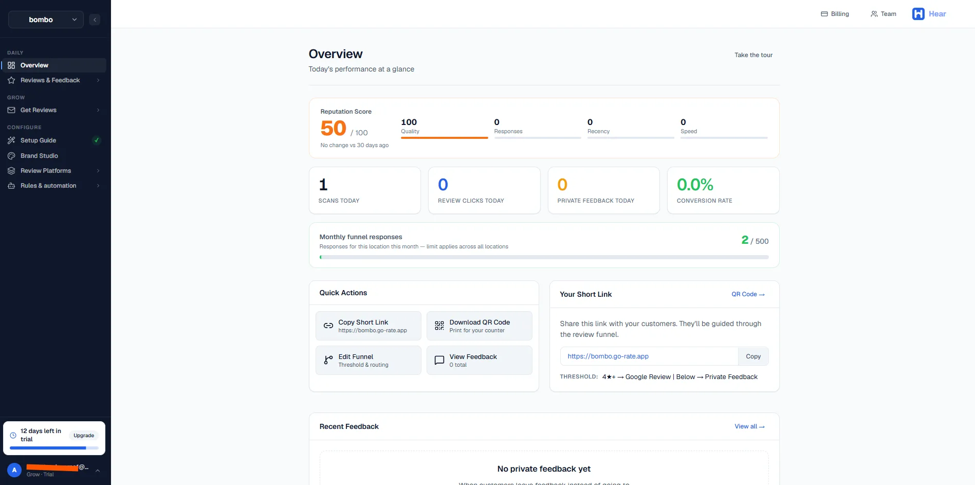 HearBack review dashboard